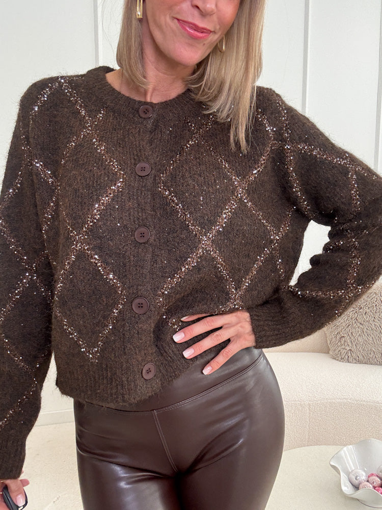 "Brown Glow" schicker Cardigan mit kleinen Paillettendetaills - braun