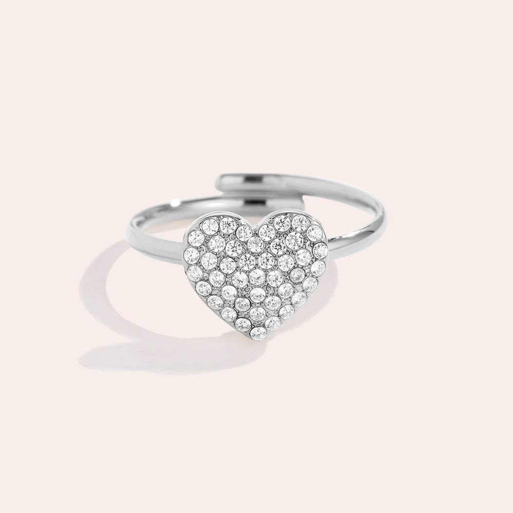 "Sparkling Diamond Heart" stylischer Ring - silber