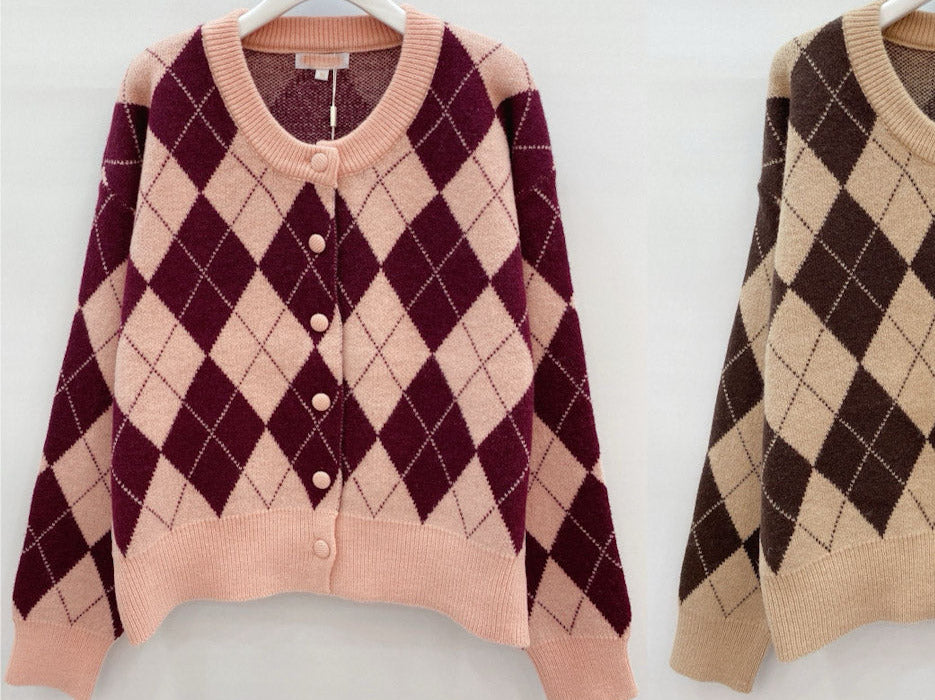 "Karo" kuscheliger Viscose Cardigan - wine