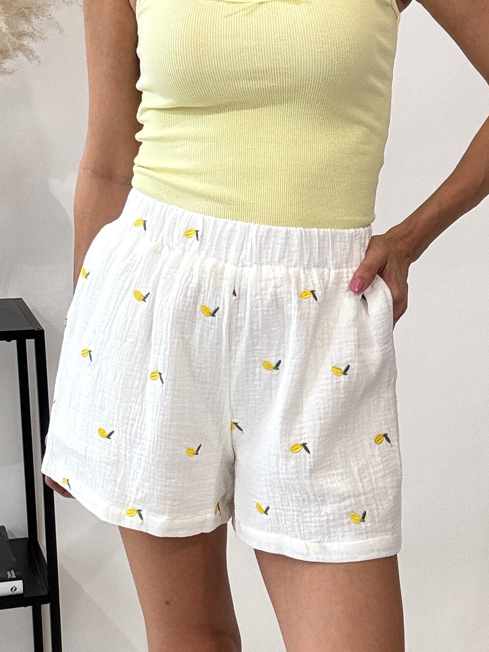 "Shorty Lemon" Short aus Baumwolle (Musselin) - weiss