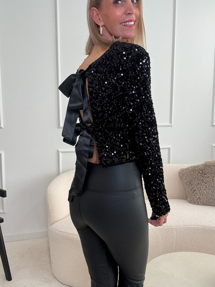 "Sparkle Luxe"- Paillettentop mit Schleife - schwarz