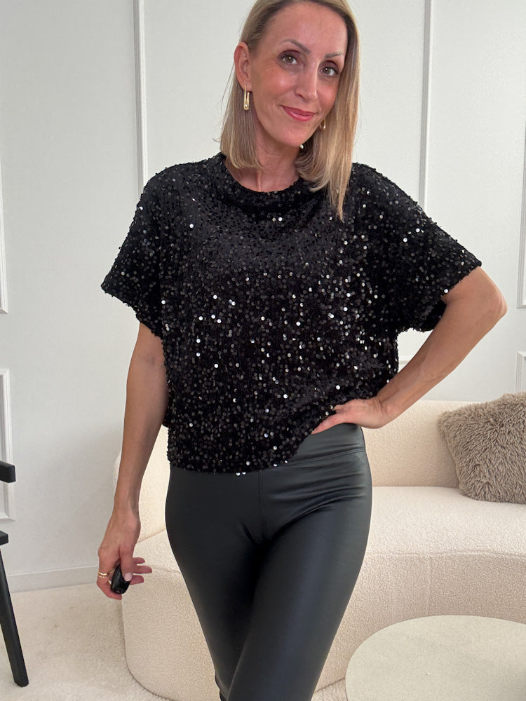 "Sparkle Gently"- Paillettentop - schwarz