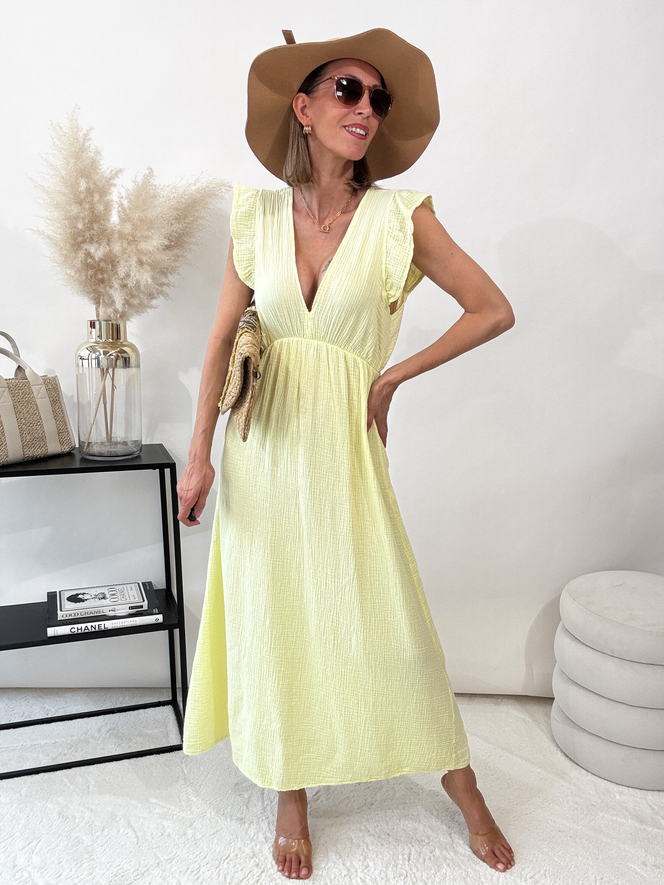 "Pianosa"- Maxikleid aus Musselin - gelb