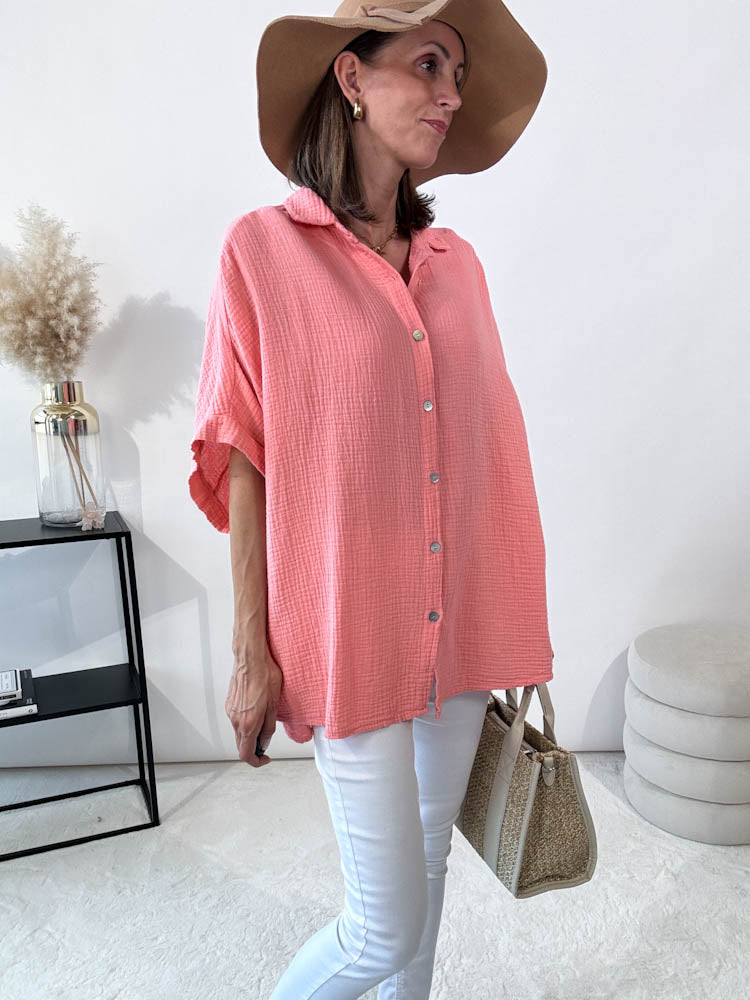 "Waffle Summer" Bluse aus Baumwolle (Musselin)- peach