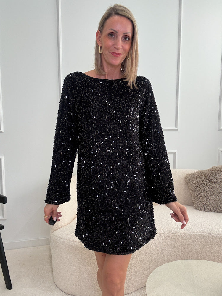 "Sparkle Dress"- Paillettenkleid mit Schleife - schwarz