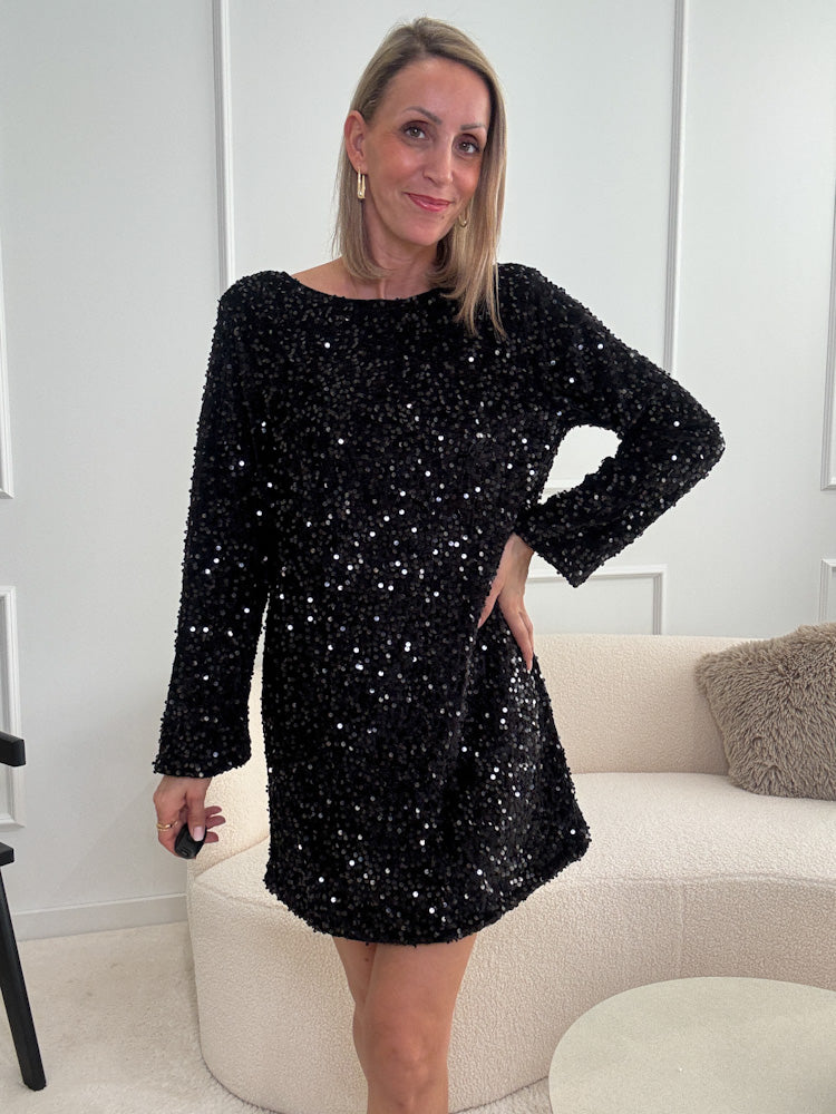 "Sparkle Dress"- Paillettenkleid mit Schleife - schwarz