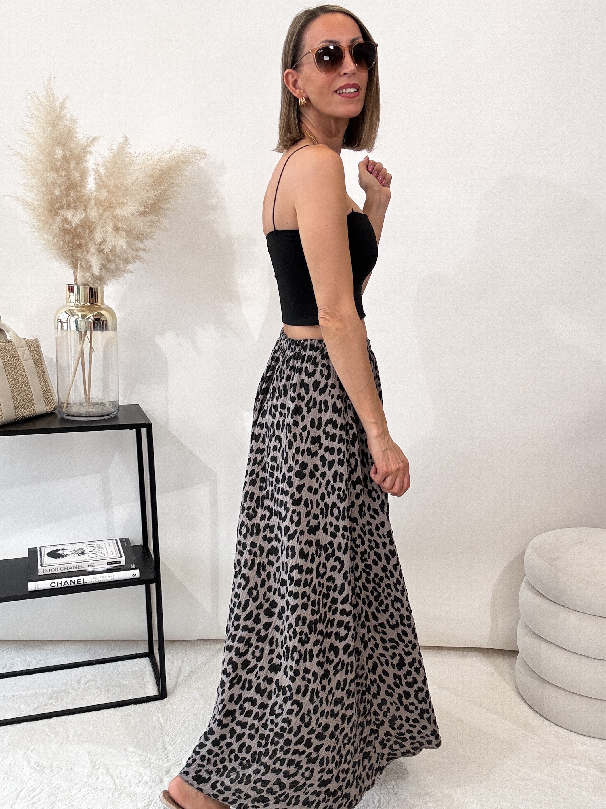 "Waffle Leo Skirt" langer Rock aus Baumwolle (Musselin) - grau