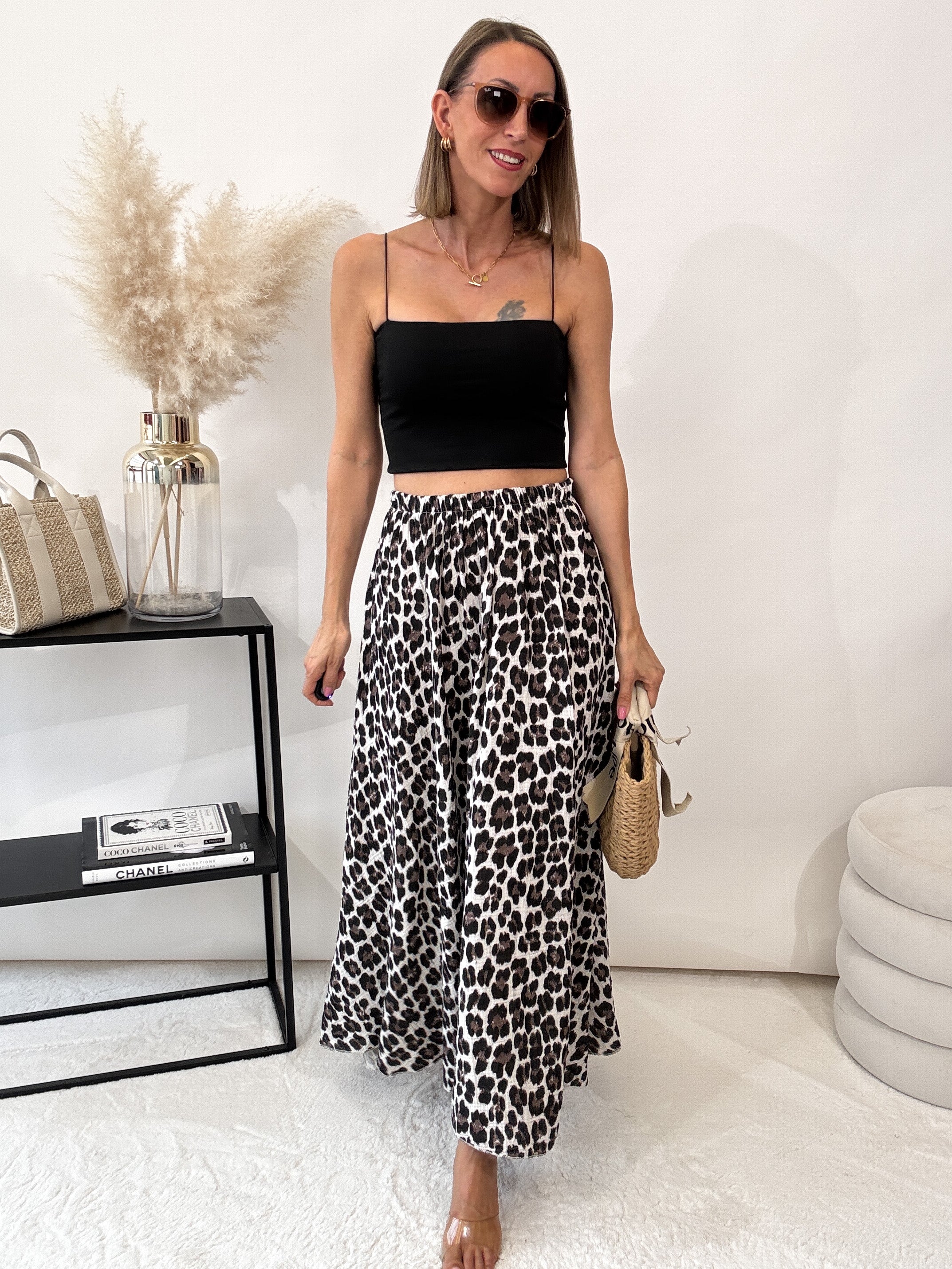 "Waffle Leo Skirt" langer Rock aus Baumwolle (Musselin) - weiss