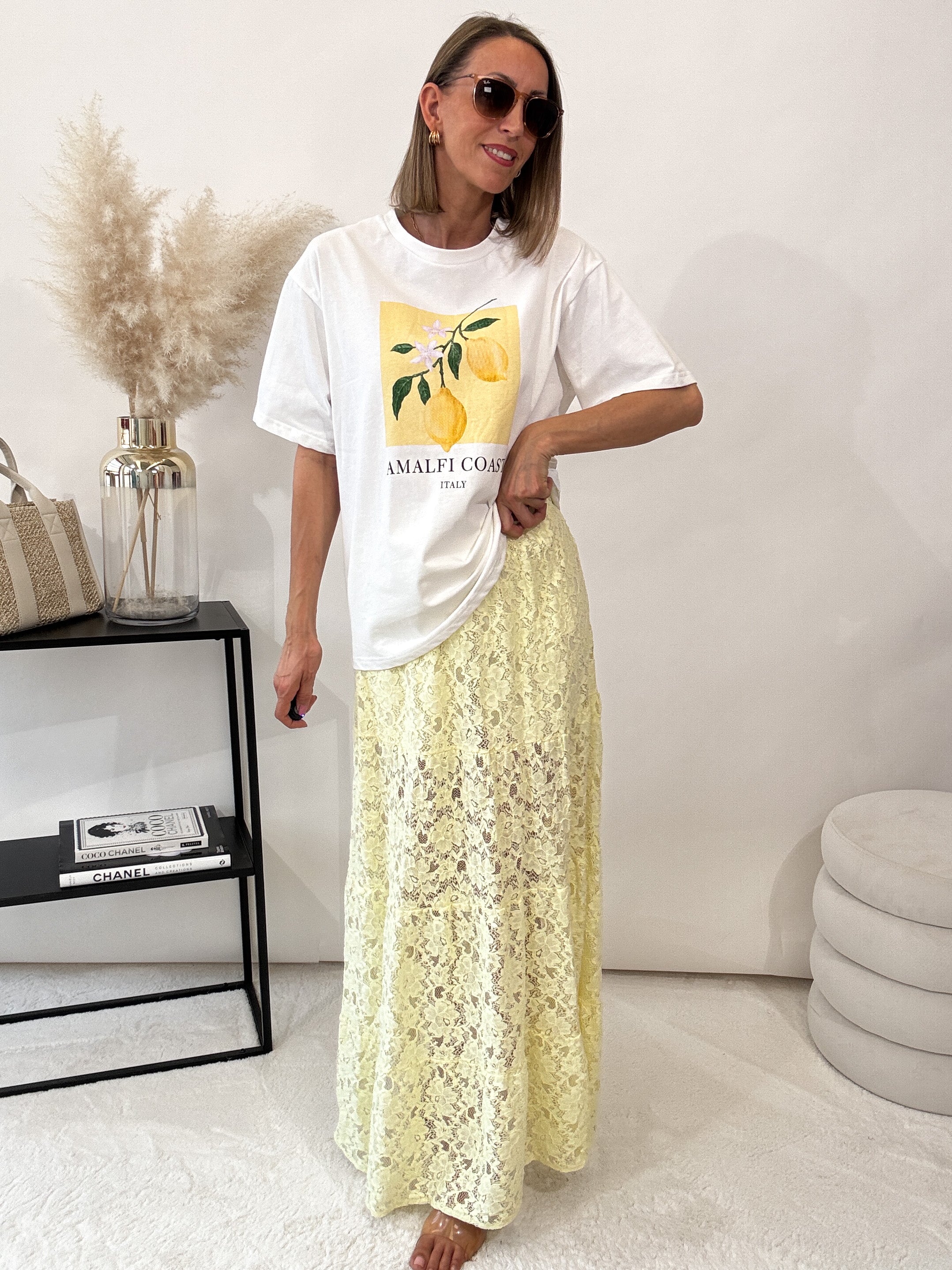 "Lace long Skirt" langer Rock aus Spitze - gelb