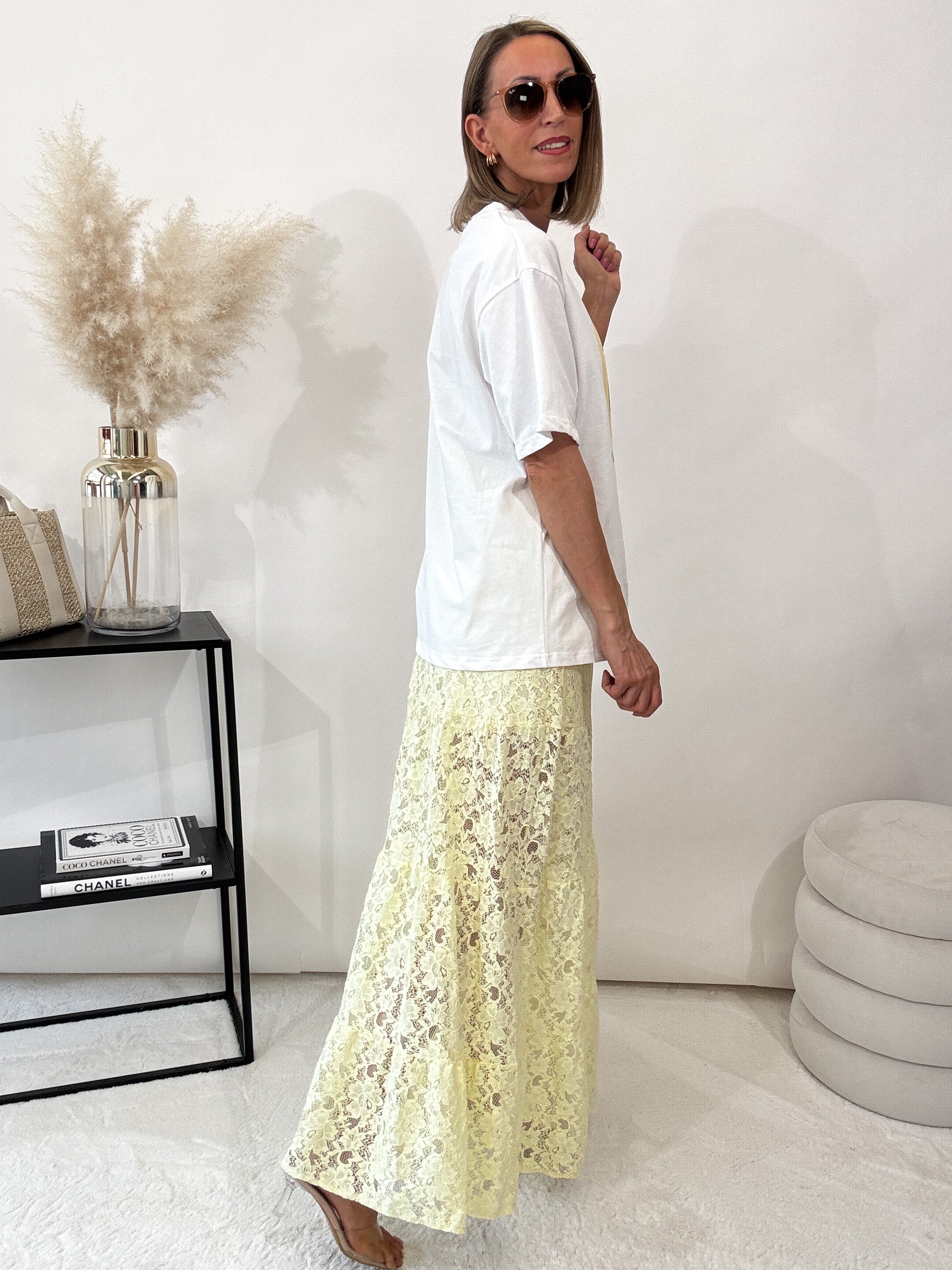 "Lace long Skirt" langer Rock aus Spitze - gelb