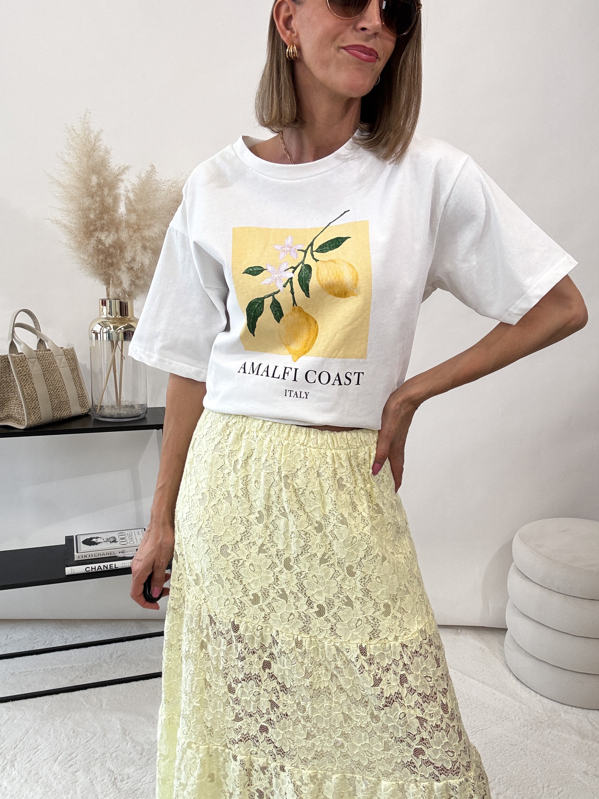 "Limone" Shirt mit Statement - weiß
