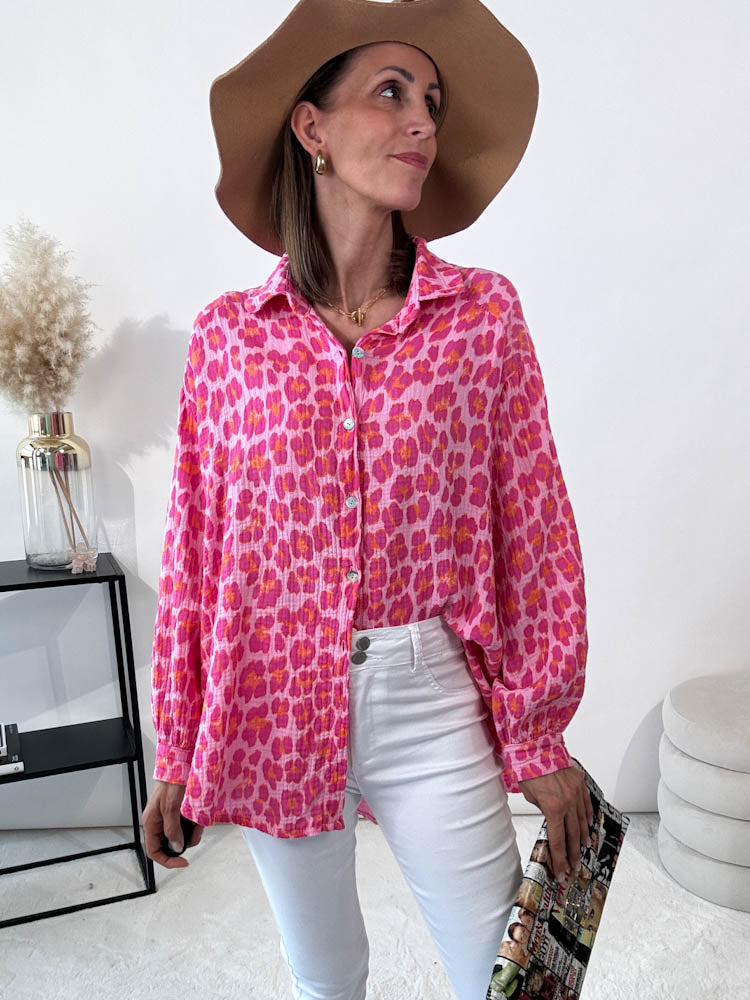 "Musselin Leo" Bluse aus Baumwolle - pink