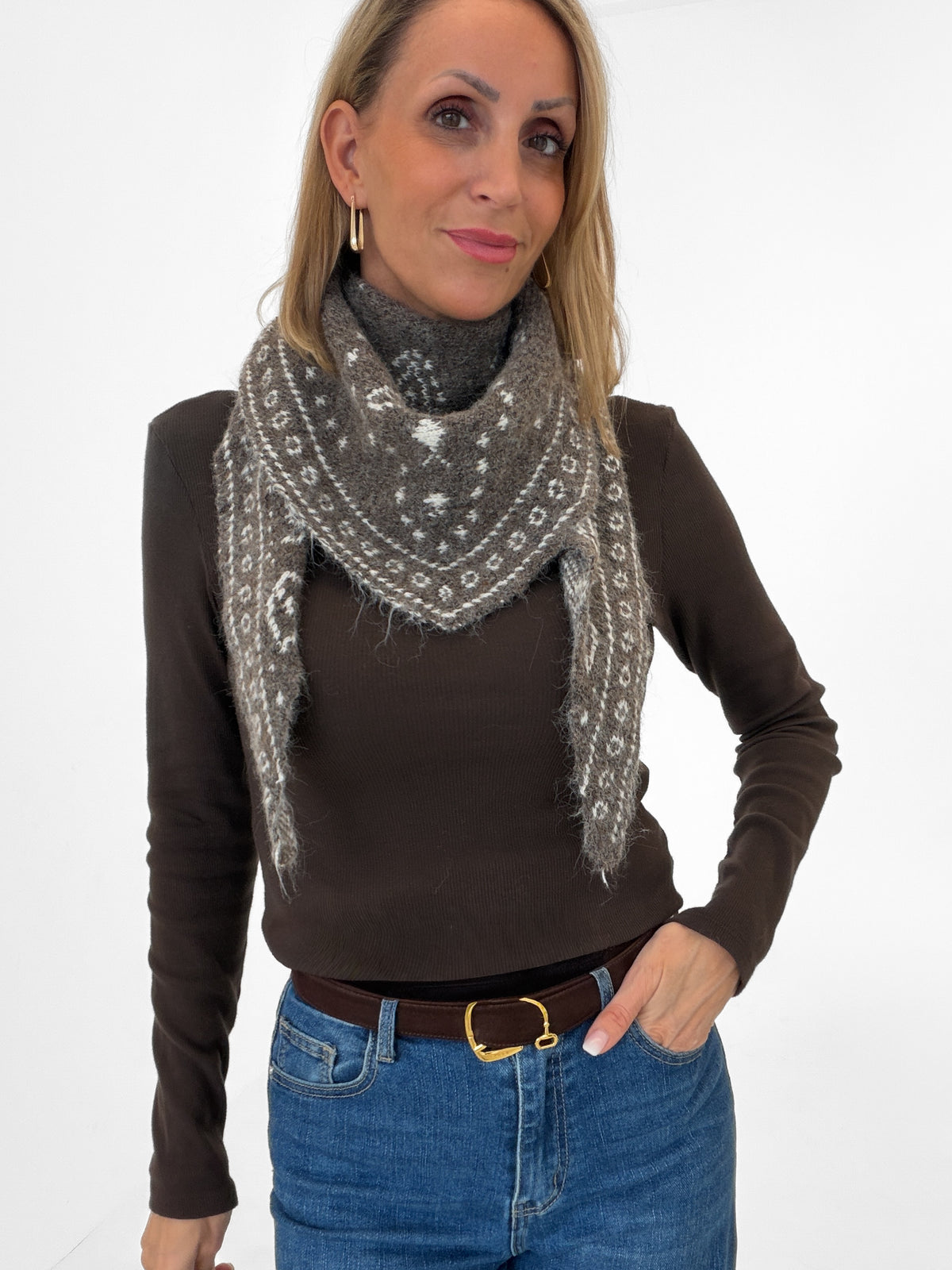 "Nola" weicher Schal mit Lana Wolle - mocca