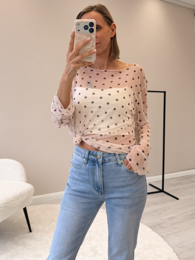 "Sheer Dots" leichtes Longshirt - beige