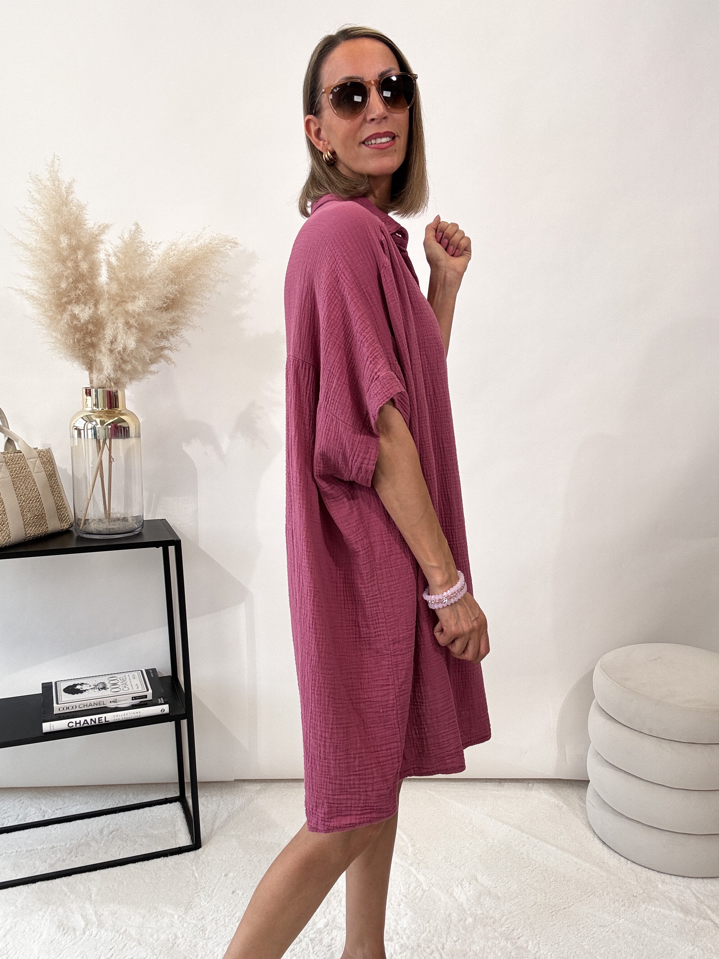 "Waffle Summer Maxi" Bluse aus Baumwolle (Musselin) - berry