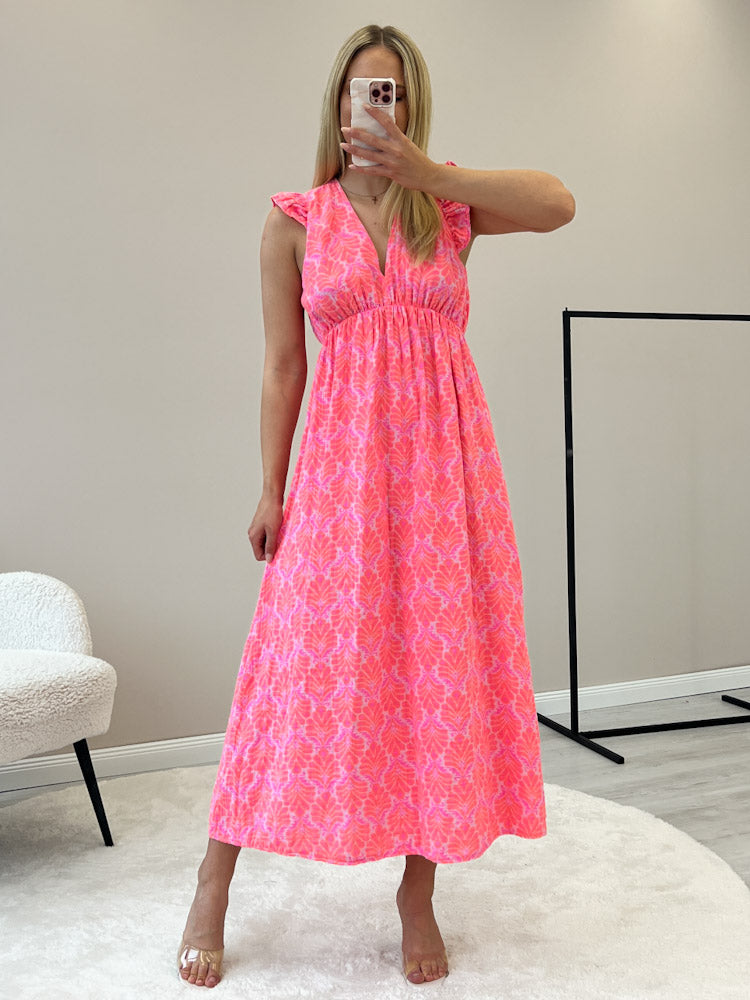 "Pianosa Tropical" - tolles Maxikleid aus Musselin - rosa/ apricot
