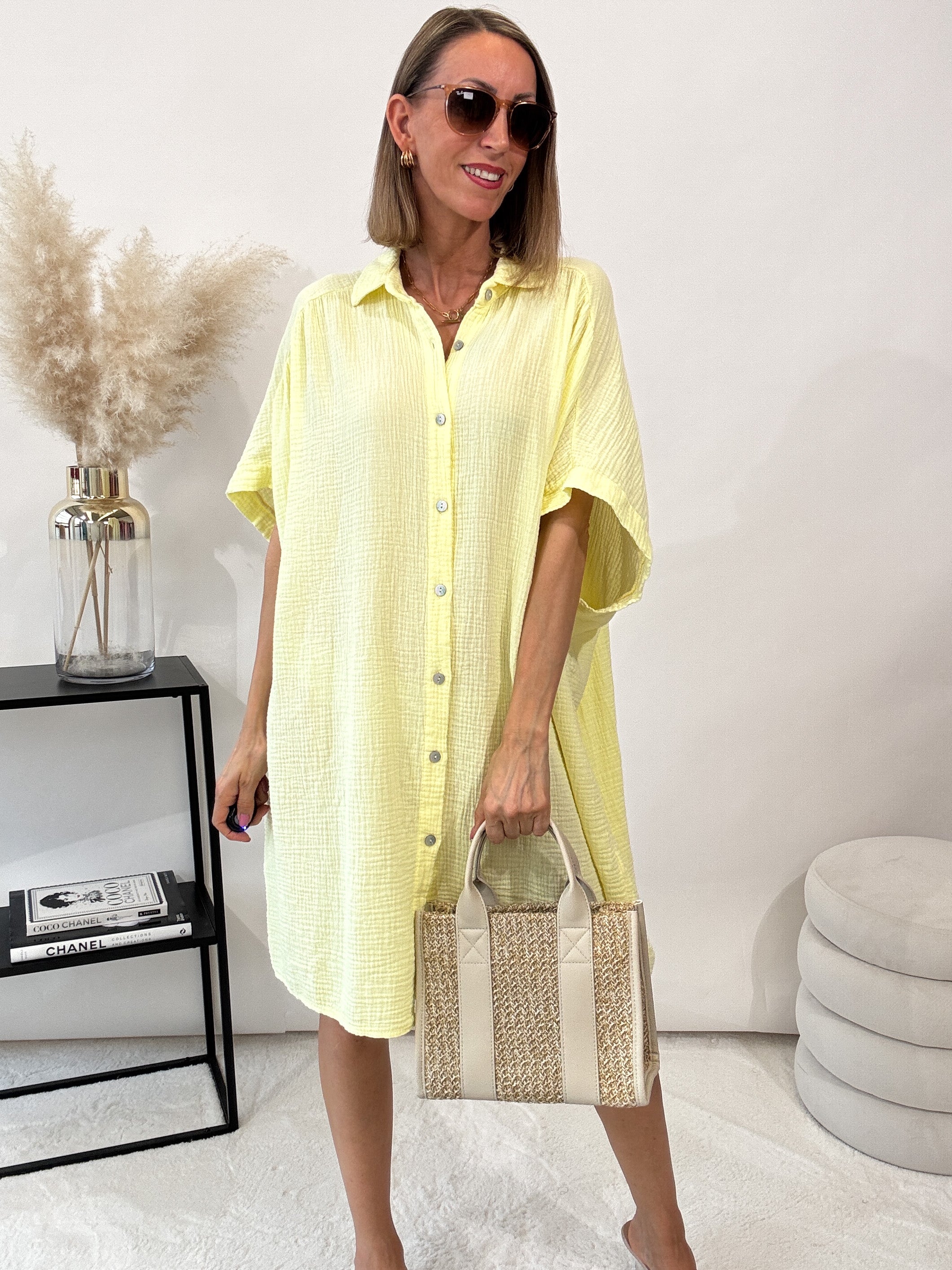 "Waffle Summer Maxi" Bluse aus Baumwolle (Musselin)- gelb