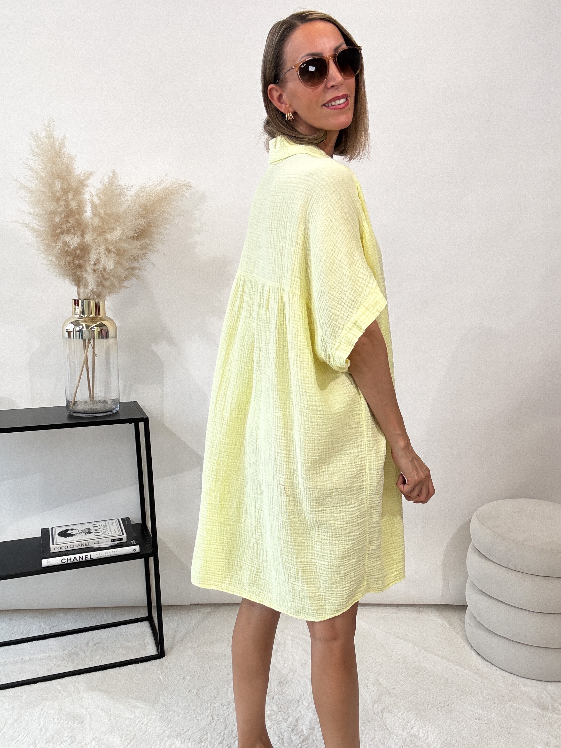 "Waffle Summer Maxi" Bluse aus Baumwolle (Musselin)- gelb