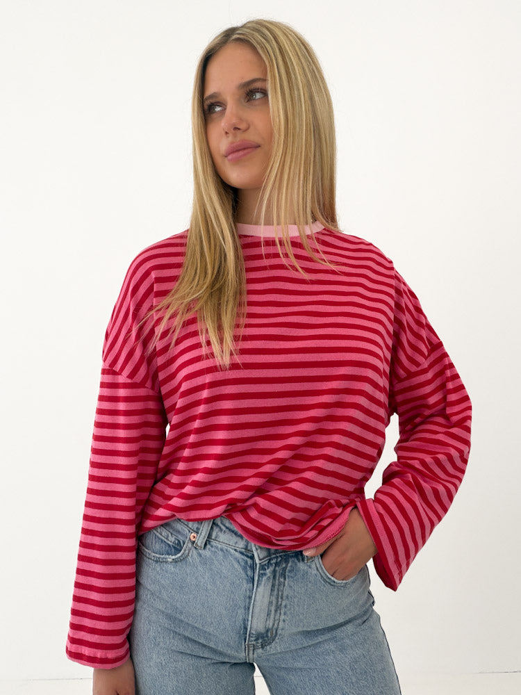 "Noa Linea Long" tolles Streifen-Longshirt aus Baumwolle - pink/rot