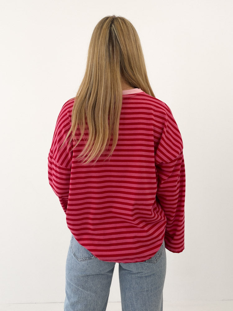 "Noa Linea Long" tolles Streifen-Longshirt aus Baumwolle - pink/rot