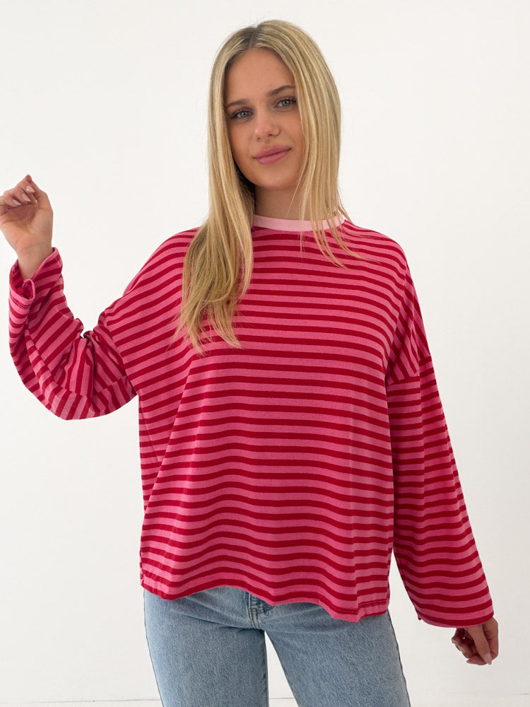 "Noa Linea Long" tolles Streifen-Longshirt aus Baumwolle - pink/rot