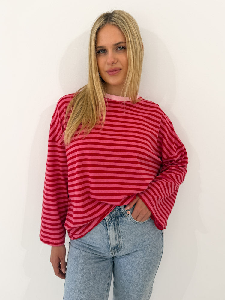 "Noa Linea Long" tolles Streifen-Longshirt aus Baumwolle - pink/rot