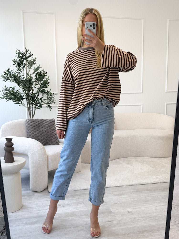 "Noa Linea Long" tolles Streifen-Longshirt aus Baumwolle - mocca/braun