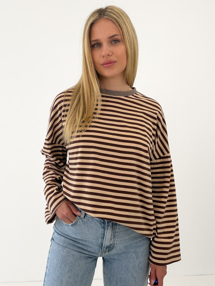 "Noa Linea Long" tolles Streifen-Longshirt aus Baumwolle - mocca/braun