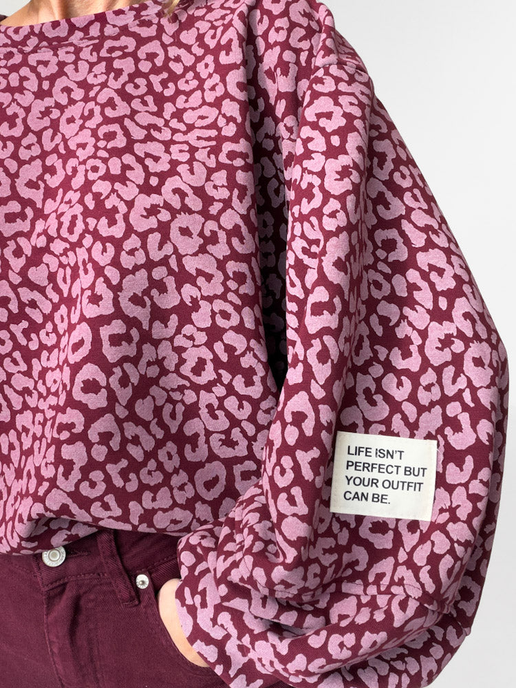 "Mirella" Leo Pullover in Leoprint - bordeaux