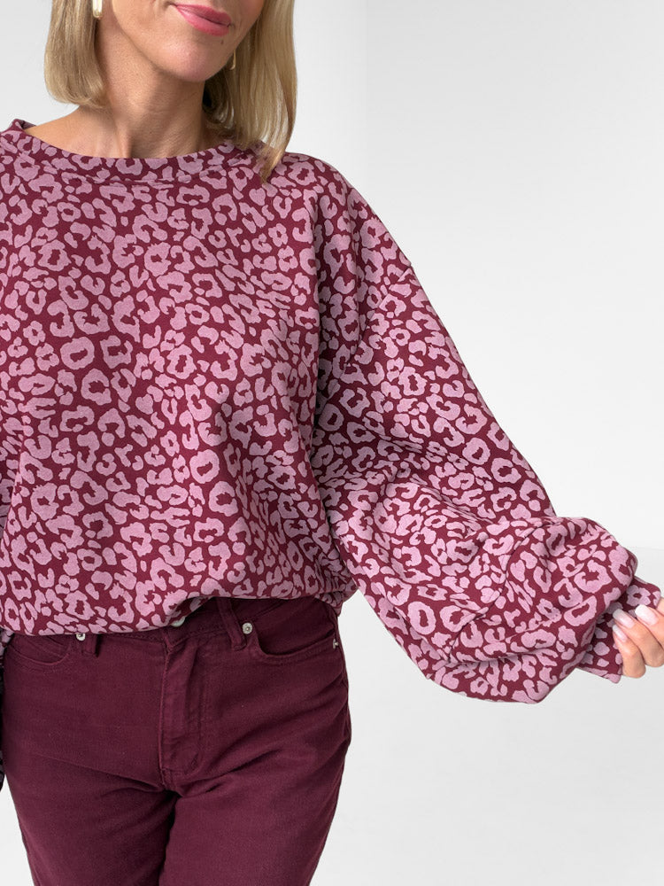 "Mirella" Leo Pullover in Leoprint - bordeaux