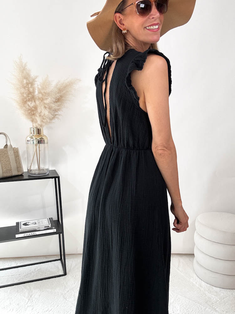 "Pianosa"- Maxikleid aus Musselin - schwarz