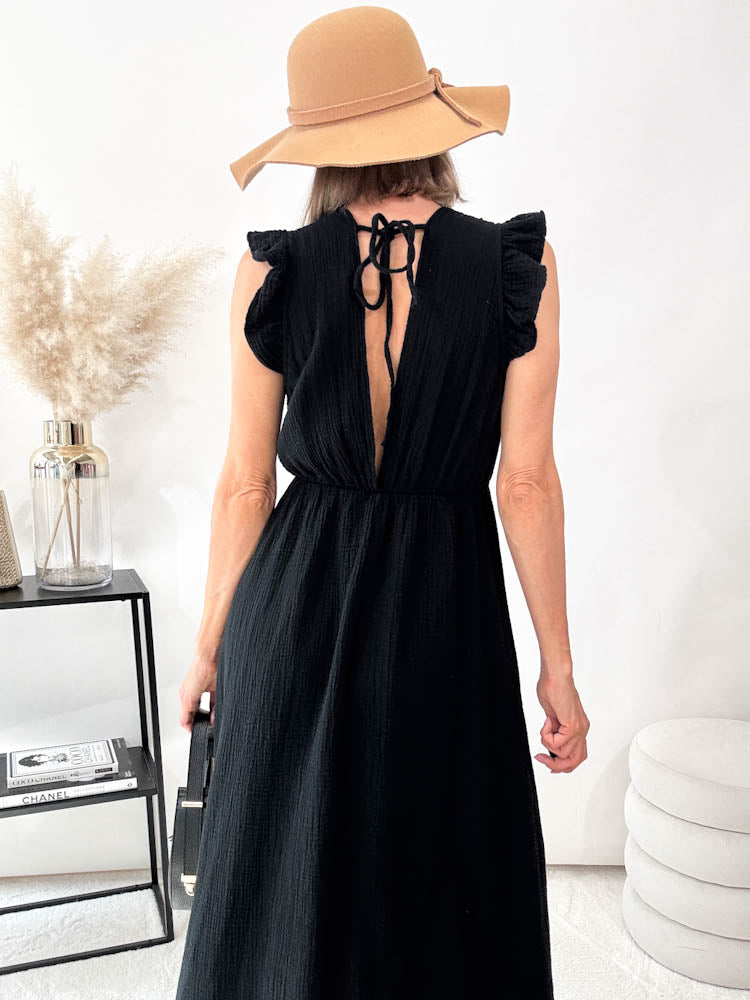 "Pianosa"- Maxikleid aus Musselin - schwarz