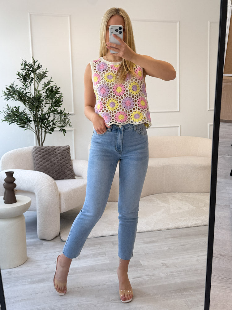 "Bloomcore" schönes Crochet Top - creme