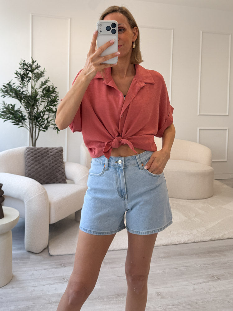 "Lisboa" stylische Mom Jeans Shorts - blau