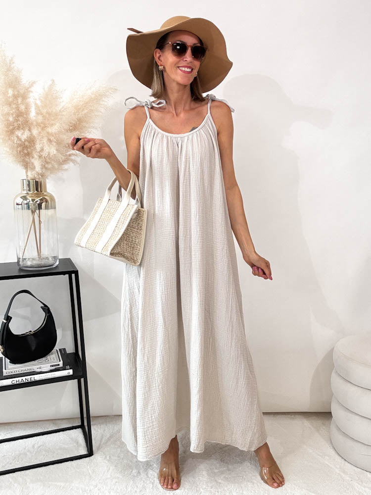 ,,Waffel Dress"- Maxikleid aus Musselin - beige