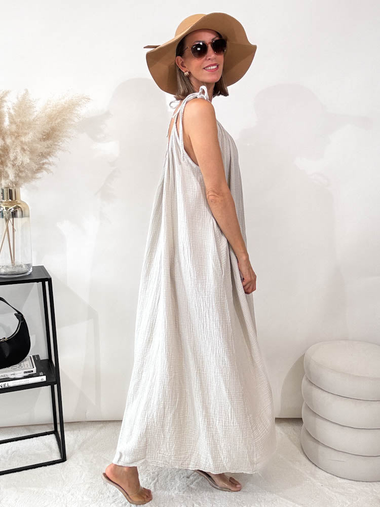 ,,Waffel Dress"- Maxikleid aus Musselin - beige