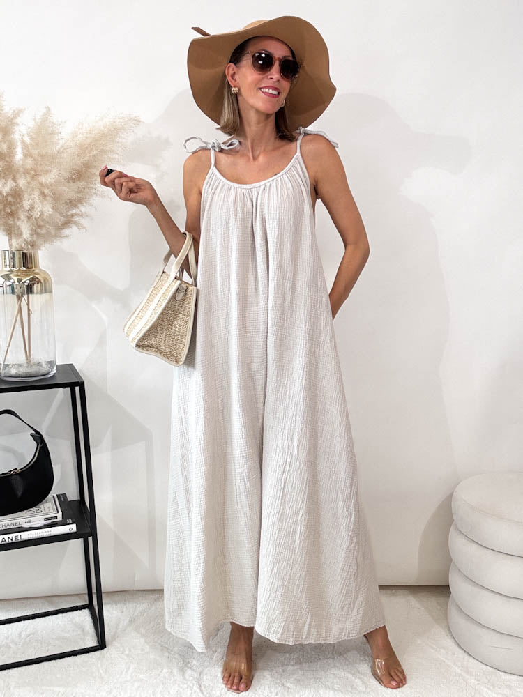 ,,Waffel Dress"- Maxikleid aus Musselin - beige