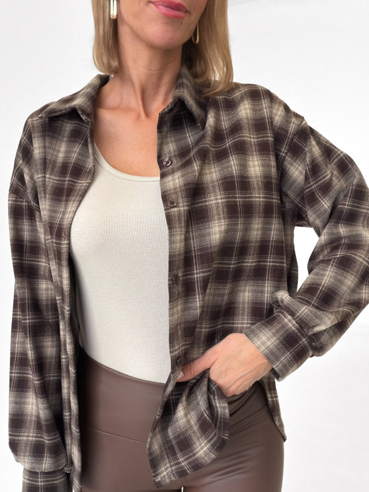 "Atrani" stylisches Karohemd aus Viscose - braun