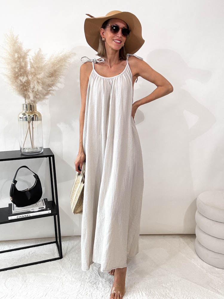 ,,Waffel Dress"- Maxikleid aus Musselin - beige