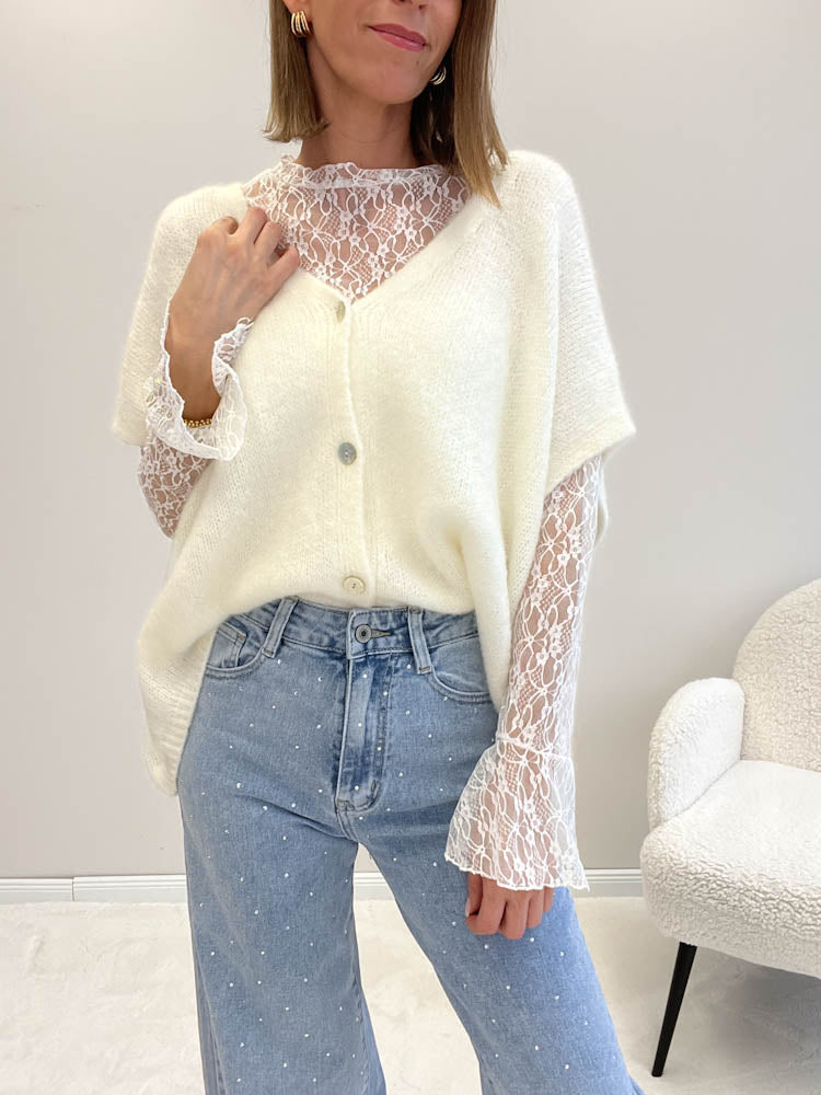 "Diamonds" Wide Leg Jeans mit Strass - blau