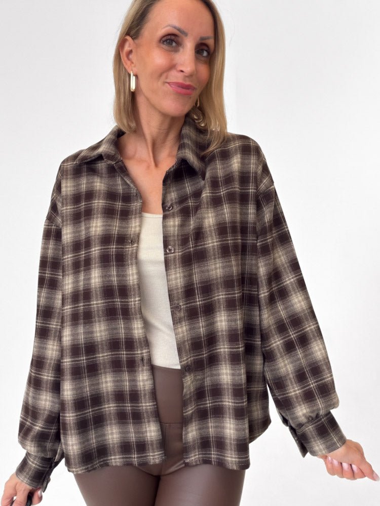 "Atrani" stylisches Karohemd aus Viscose - braun