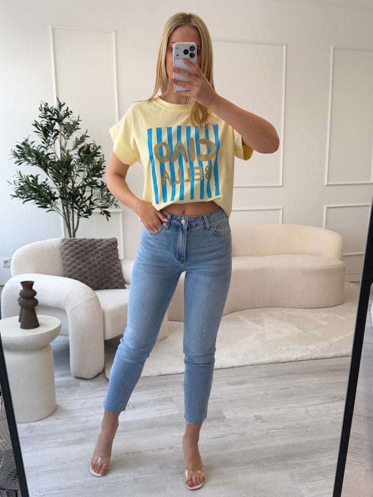 "Ciao Bella" stylisches Shirt mit Statement - hellgelb