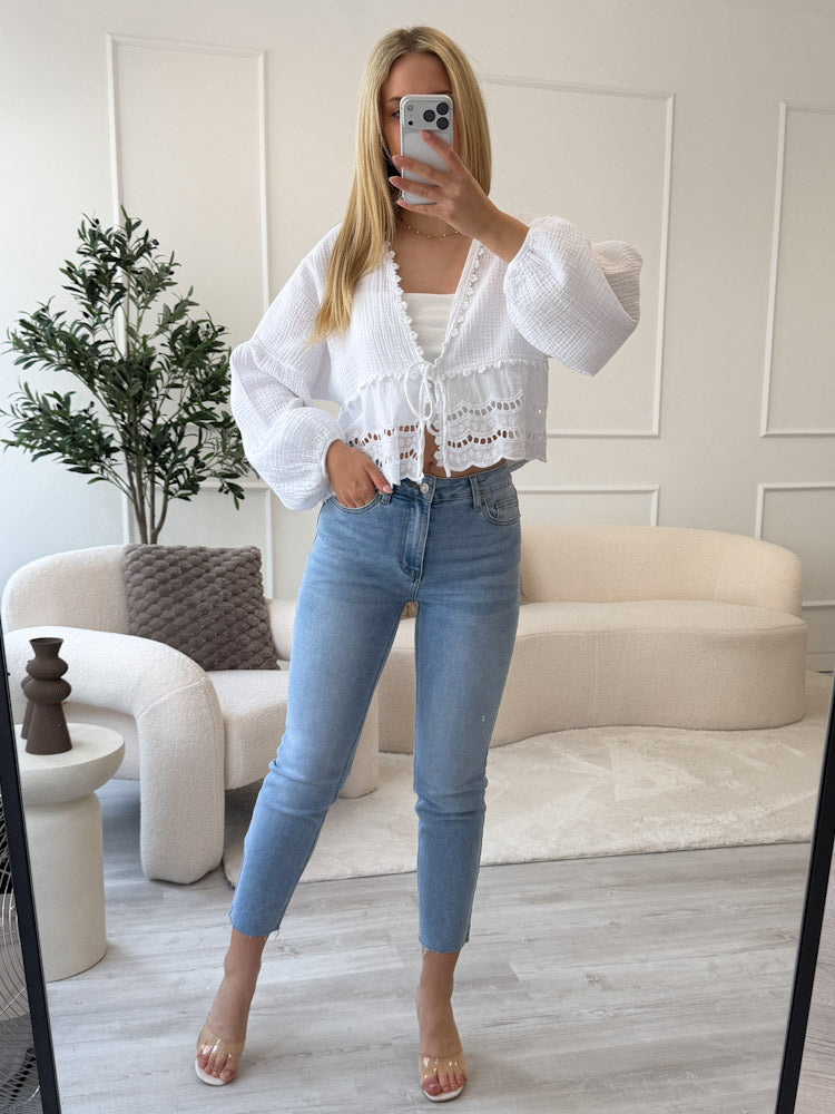 "Malibu" süßer Musselin Cardigan aus Baumwolle - weiß