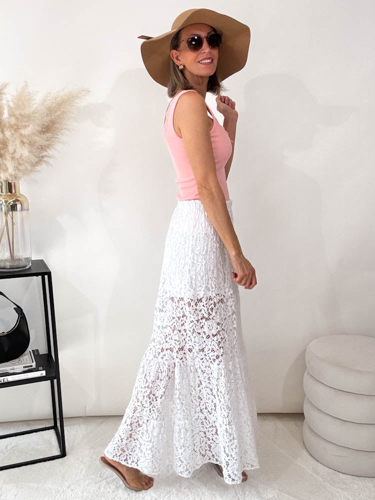 "Lace long Skirt" langer Rock aus Spitze - weiß