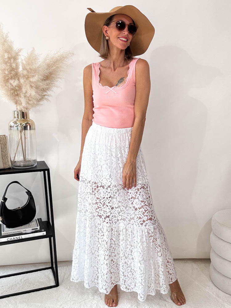 "Lace long Skirt" langer Rock aus Spitze - weiß