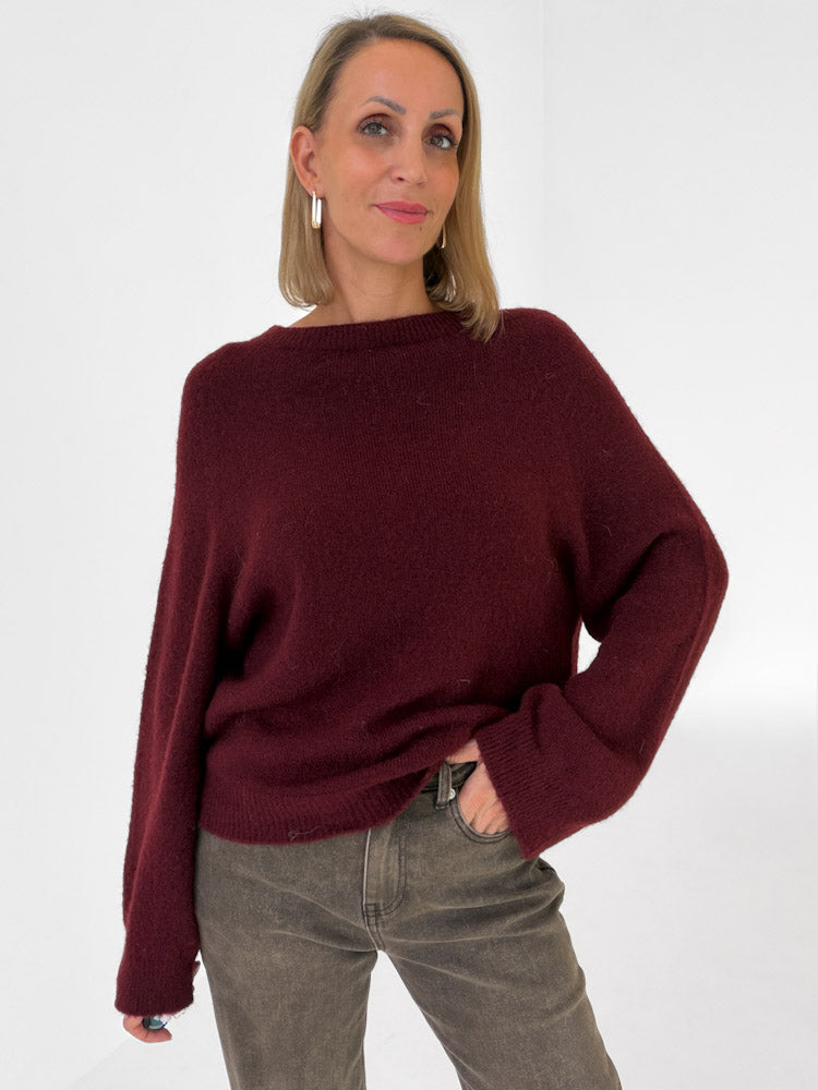 "Lana" kuscheliger Pullover aus Alpaka & Lana Wolle - bordeaux