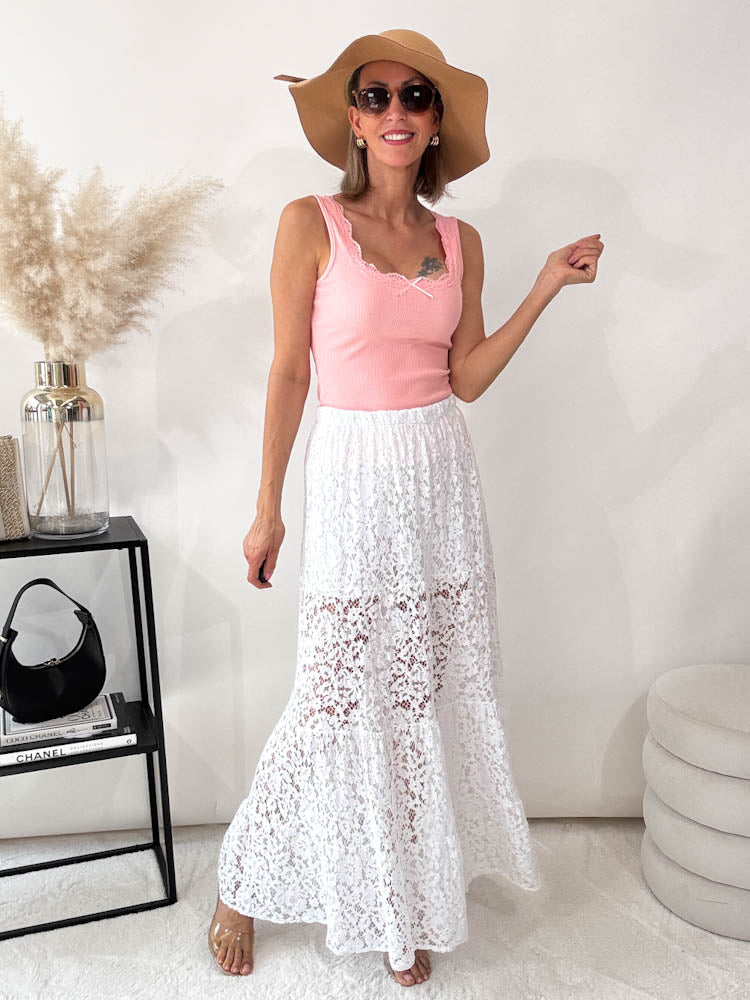 "Lace long Skirt" langer Rock aus Spitze - weiß