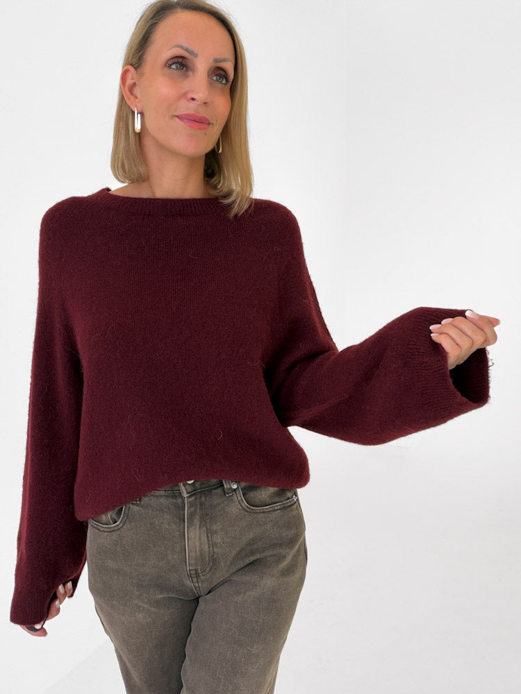 "Lana" kuscheliger Pullover aus Alpaka & Lana Wolle - bordeaux