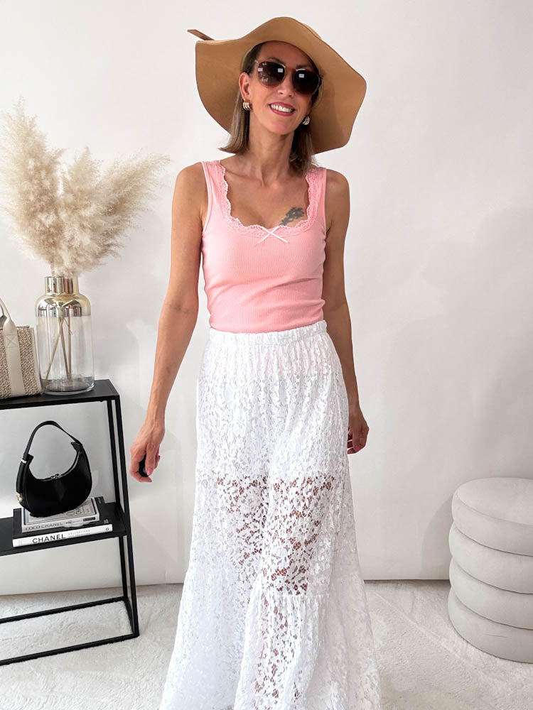 "Lace long Skirt" langer Rock aus Spitze - weiß