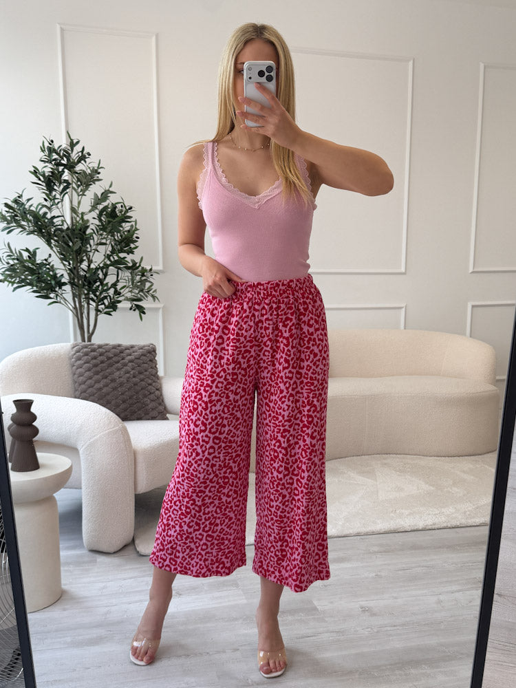 "Waffle Culotte Leo" Hose aus Musselin - pink/rot